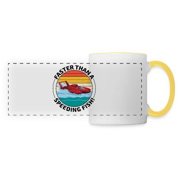 Bateau hydroplane Humour : Plus rapide qu’un poisson qui roule à toute vitesse - Mug panoramique contrasté et blanc - blanc/jaune - Devant