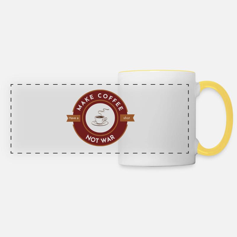 Make coffee not war, have a shot - Mug panoramique contrasté et blanc - blanc/jaune