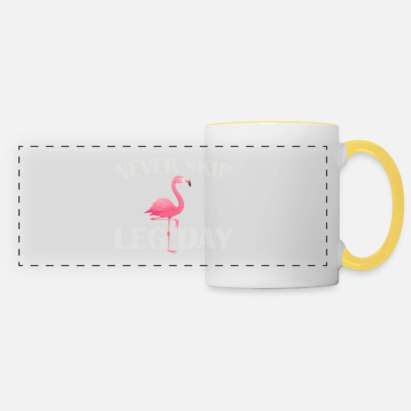 Funny never skip a leg day, Flamingo, Leg day - Panoramic Mug - white/yellow