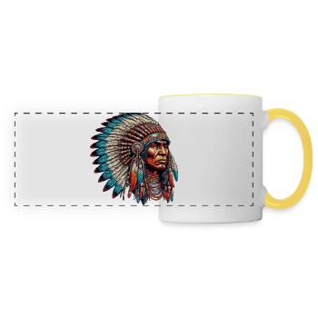 Amérindien Peau rouge d’Amérique - Mug panoramique contrasté et blanc - blanc/jaune - Devant