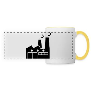 Abstrakte geometrische Linienkunst einer Fabrik - Panoramatasse - Weiß/Gelb - Vorne