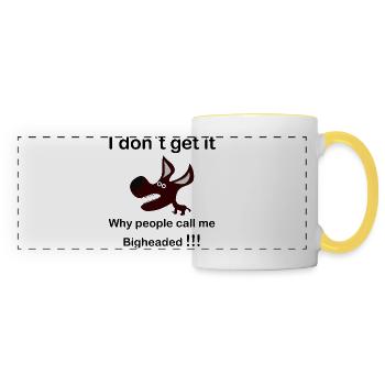 Maroon Cartoon Dog with Fangs - Mug panoramique contrasté et blanc - blanc/jaune - Devant