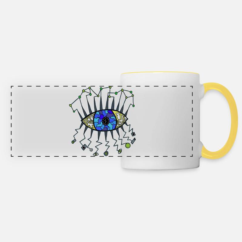 Œil espion - Mug panoramique contrasté et blanc - blanc/jaune