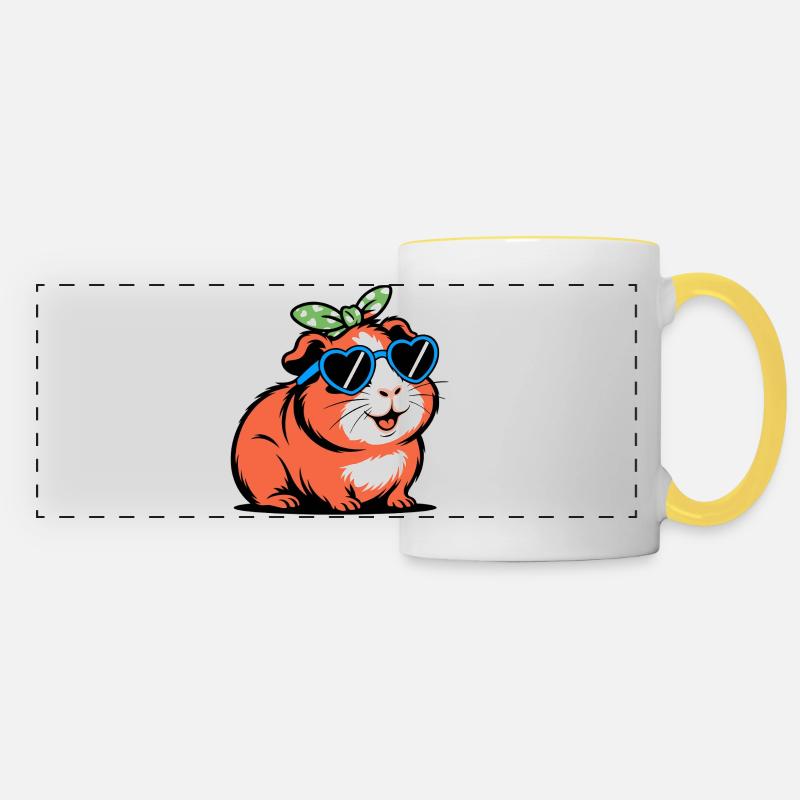 Funny guinea pig with sunglasses - Panoramic Mug - white/yellow