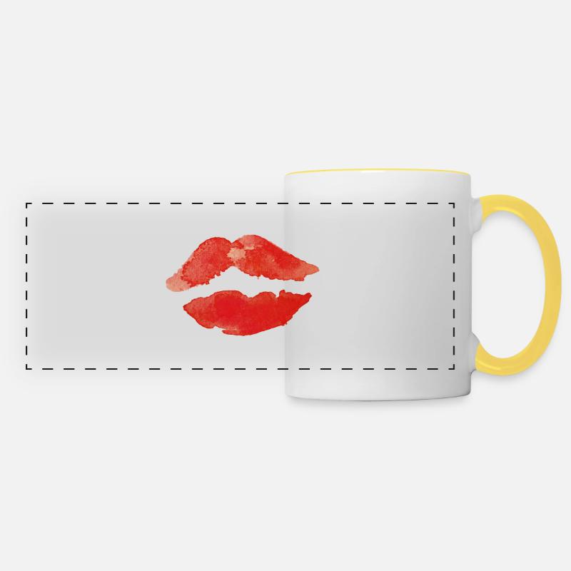 Mouth Lips Red Kiss Gift Idea - Panoramic Mug - white/yellow