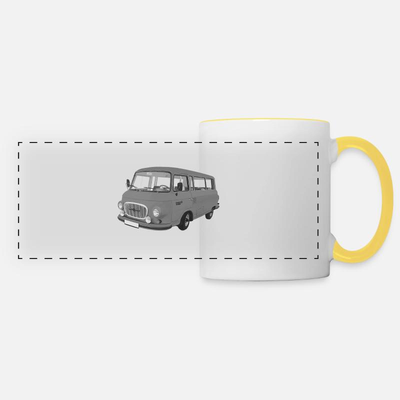 Barkas B1000 Bus DDR Chemnitz Sachsen Oldtimer - Mug panoramique contrasté et blanc - blanc/jaune
