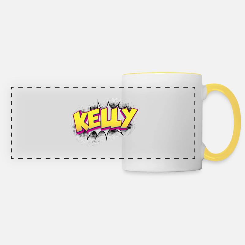 Kelly Custom Name Comic Book Style Pop Art, Kelly - Panoramic Mug - white/yellow