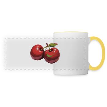 Rote Kirsche Cherries Kirschen Cherry - Panoramatasse - Weiß/Gelb - Vorne