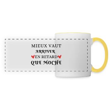 Mieux vaut arriver en retard - Mug panoramique contrasté et blanc - blanc/jaune - Devant