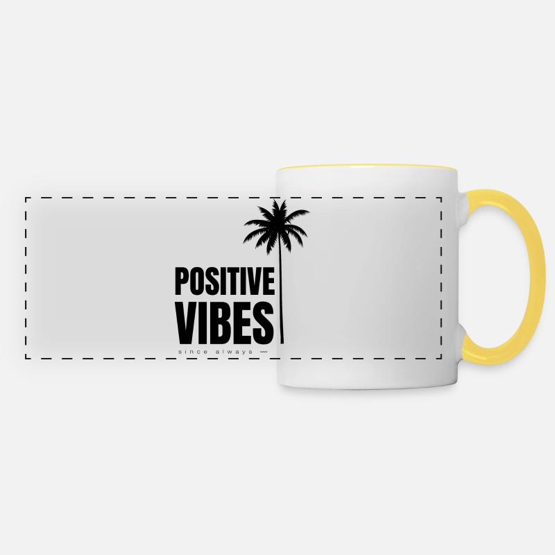 Positive Vibes - Panoramatasse - Weiß/Gelb