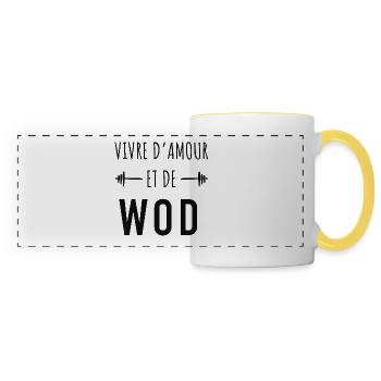 Vivre d’amour et de wod - Mug panoramique contrasté et blanc - blanc/jaune - Devant