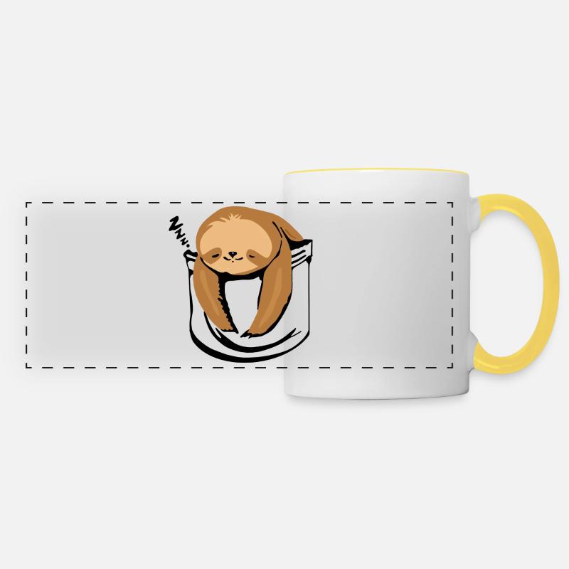 Funny sloth in cup - Panoramic Mug - white/yellow