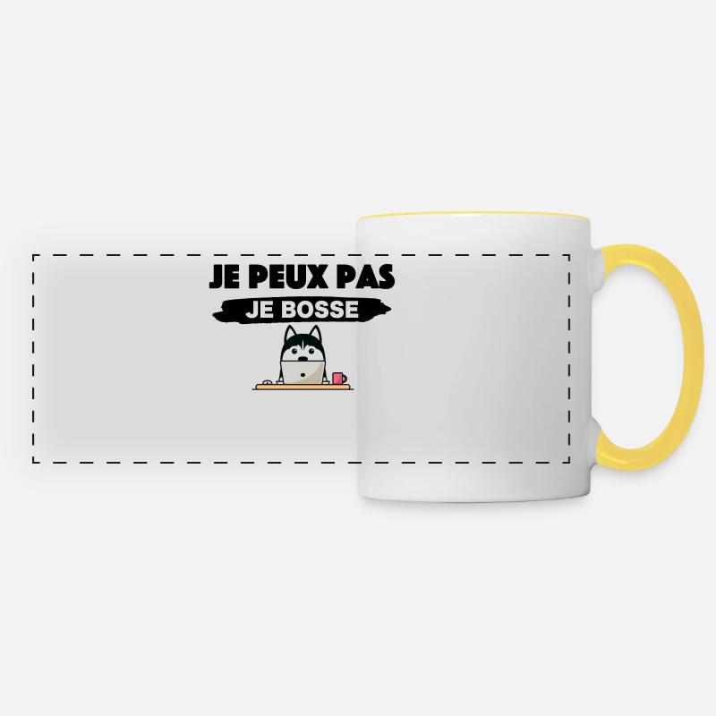 Je peux pas je bosse - Mug panoramique contrasté et blanc - blanc/jaune