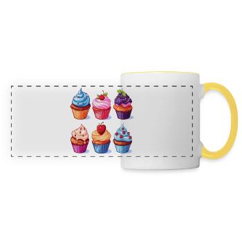 Cupcakes, Cupcakes, Bonbons, Produits de boulangerie - Mug panoramique contrasté et blanc - blanc/jaune - Devant