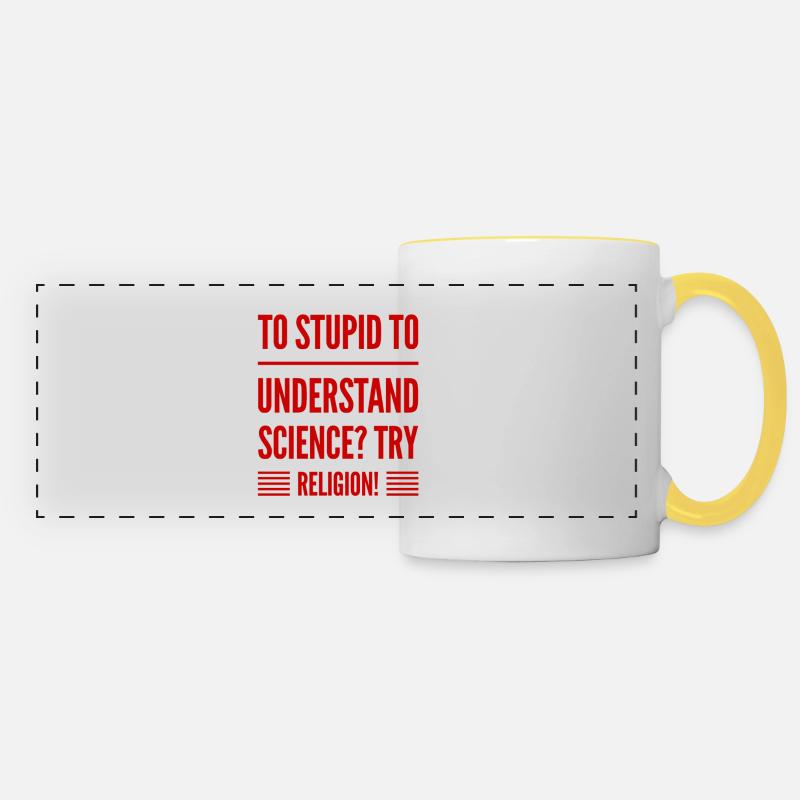 Religion is easier - Panoramic Mug - white/yellow