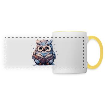 Cute Owl Book Reading Fan Books - Panoramic Mug - white/yellow - Front