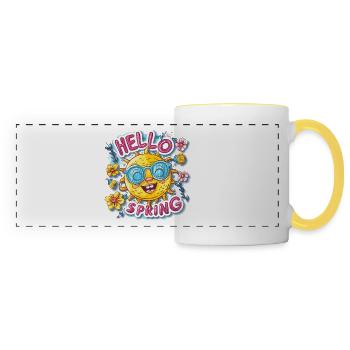 Bonjour le printemps Bonjour les fleurs de soleil de printemps - Mug panoramique contrasté et blanc - blanc/jaune - Devant