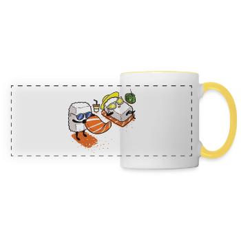 Sushi Strand lustig Fisch Geschenk Weihnachten - Panoramatasse - Weiß/Gelb - Vorne
