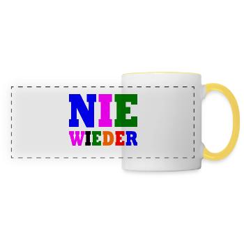 Nie wieder - Panoramatasse - Weiß/Gelb - Vorne