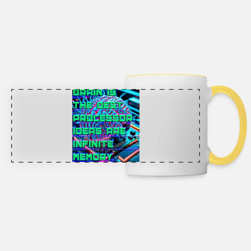 The Brain Is the Best Processor — Tech Neon Quote  - Panoramic Mug - white/yellow