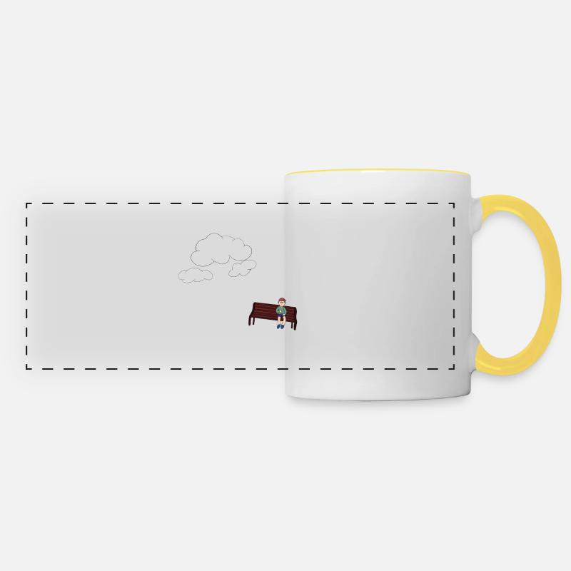 Musing on a bench - Panoramic Mug - white/yellow