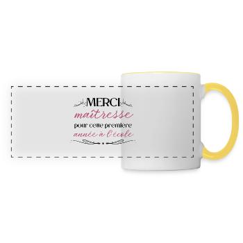Merci maîtresse pour cette première année d'école - Mug panoramique contrasté et blanc - blanc/jaune - Devant