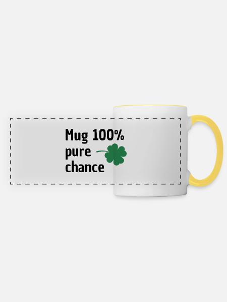 Idée cadeau femme mug chance porte bonheur trèfle - Mug panoramique contrasté et blanc - blanc/jaune