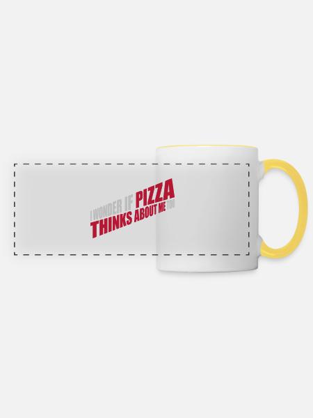 La pizza pense à moi - Mug panoramique contrasté et blanc - blanc/jaune
