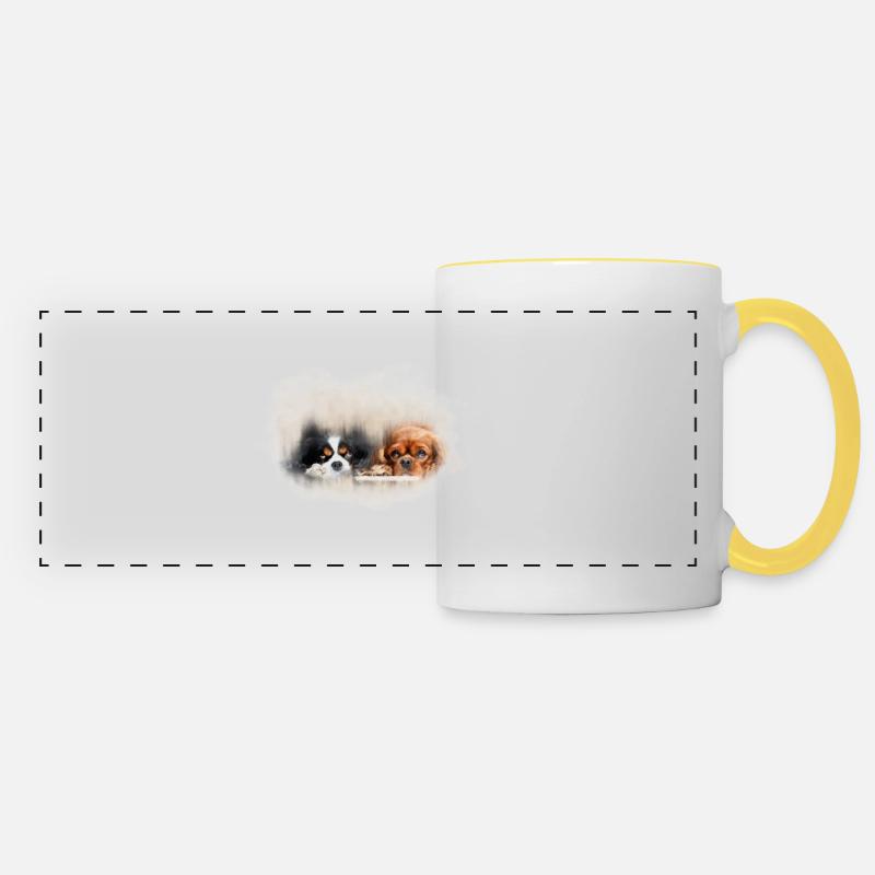 Deux mignons épagneuls cavaliers transparents - Mug panoramique contrasté et blanc - blanc/jaune