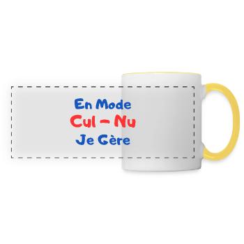 Humour Naturiste Cadeau Rigolo - Mug panoramique contrasté et blanc - blanc/jaune - Devant