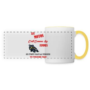 les motos citations drôles - Mug panoramique contrasté et blanc - blanc/jaune - Devant