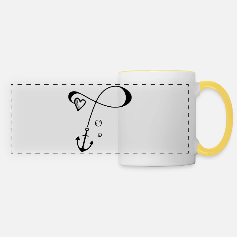Anker mit Herz am Seil - unendliche Liebe - Panoramatasse - Weiß/Gelb