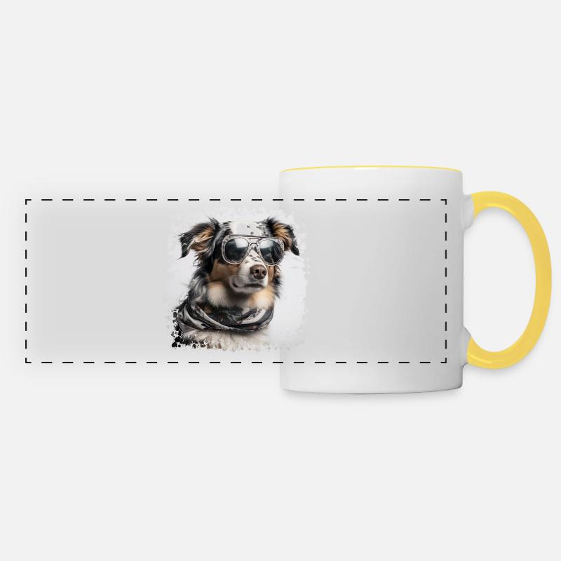 Cooler Hund mit Brille - Panoramatasse - Weiß/Gelb