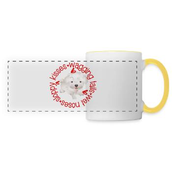 Cute Maltese dog, sloppy kisses - Panoramic Mug - white/yellow - Front
