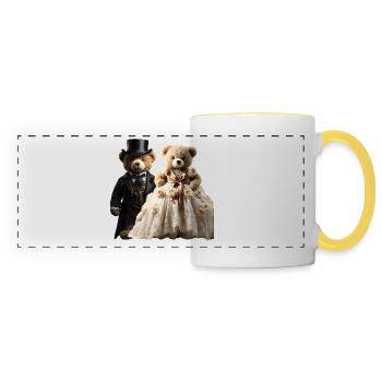 Two happy newlywed bears - Panoramic Mug - white/yellow - Front