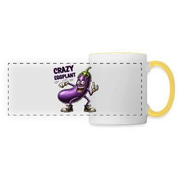 Crazy Veggies: Hairy Eggplant Thumbs Up - Panoramatasse - Weiß/Gelb - Vorne