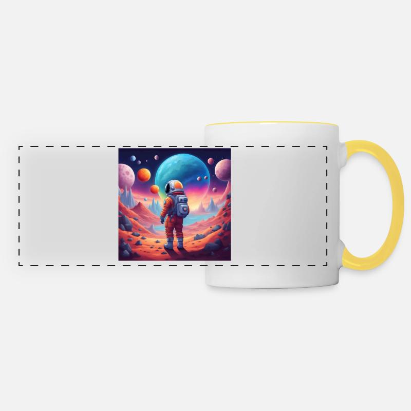 Astronaut on a fantasyplanet - Panoramic Mug - white/yellow