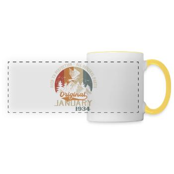 90 Jahre Großartigkeit seit Januar 1934 - Panoramatasse - Weiß/Gelb - Vorne
