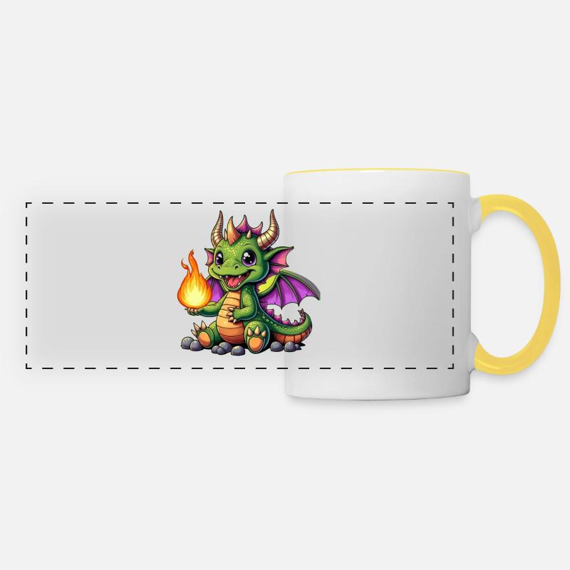 Dragon coloré avec boule de feu - Mug panoramique contrasté et blanc - blanc/jaune