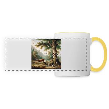 Scène de forêt avec cerf et nature - Mug panoramique contrasté et blanc - blanc/jaune - Devant