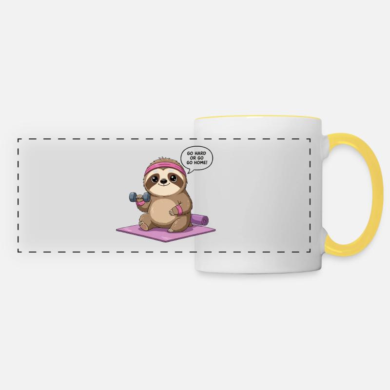 Adorable Workout Sloth Design - Panoramic Mug - white/yellow