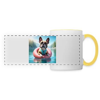 Playful French Bulldog on Water Ring - Panoramic Mug - white/yellow - Front