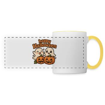 Fantômes mignons Halloween Design - Mug panoramique contrasté et blanc - blanc/jaune - Devant