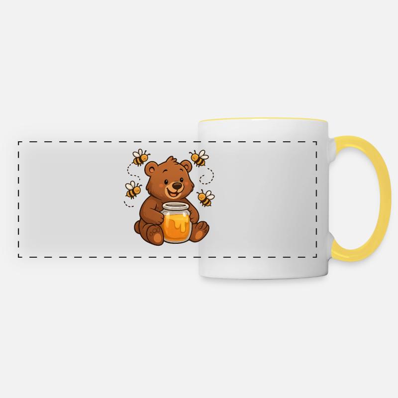 Cute Bear Honey Beekeeper Design - Panoramic Mug - white/yellow