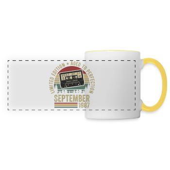 Né en septembre 1987 Millésime 1987 - Mug panoramique contrasté et blanc - blanc/jaune - Devant