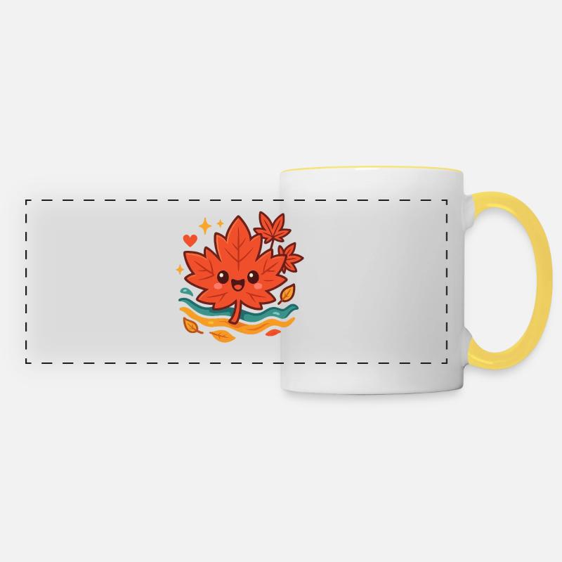 Cuddly Autumn Leaf Smile - Panoramic Mug - white/yellow