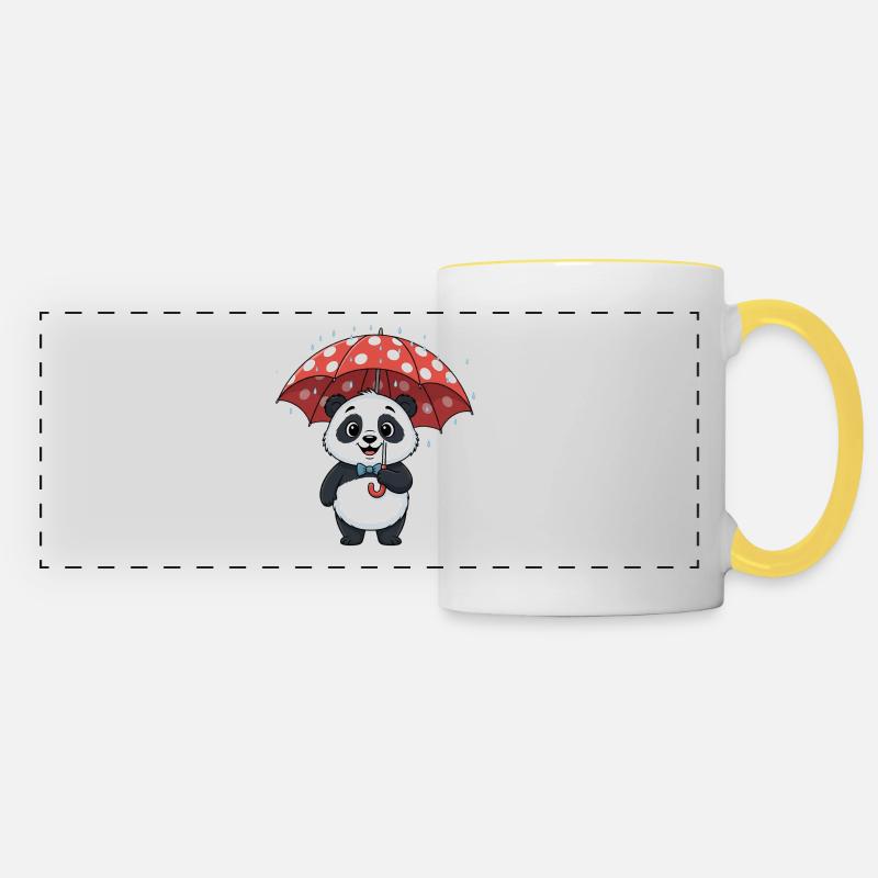 Panda mit rotem Regenturm - Panoramatasse - Weiß/Gelb