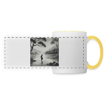 Silhouette at the lake in the moonlight - Panoramic Mug - white/yellow - Front