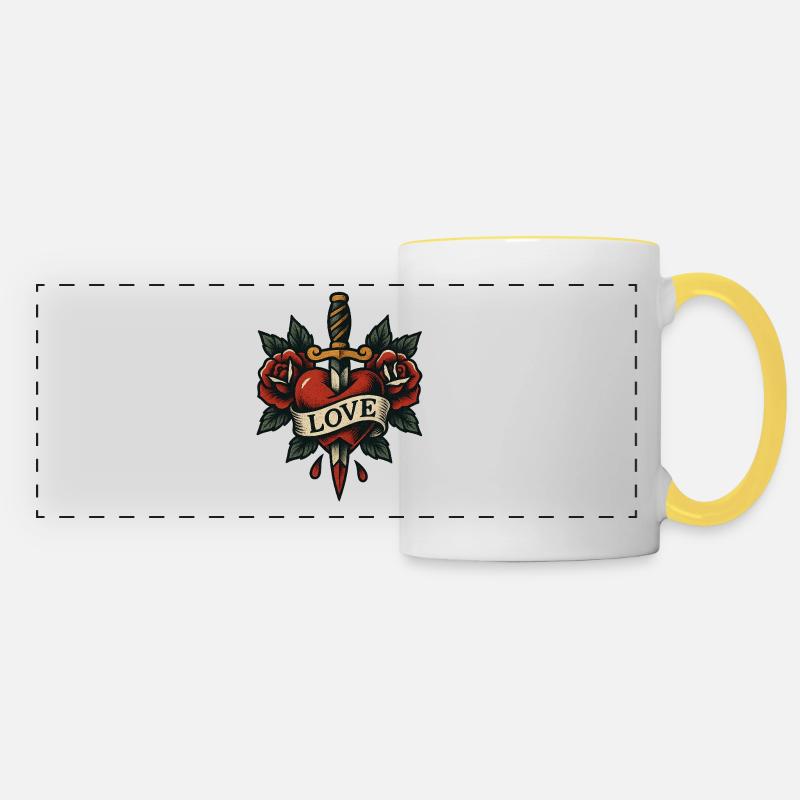 Heart Dagger Tattoo with Roses - Panoramic Mug - white/yellow