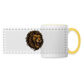 Tête de lion dans un style brun doré - Mug panoramique contrasté et blanc - blanc/jaune - Devant